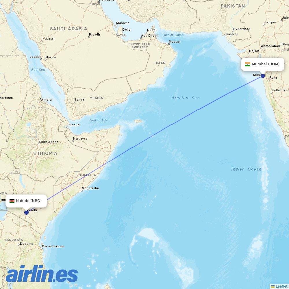 Kenya Airways at BOM route map