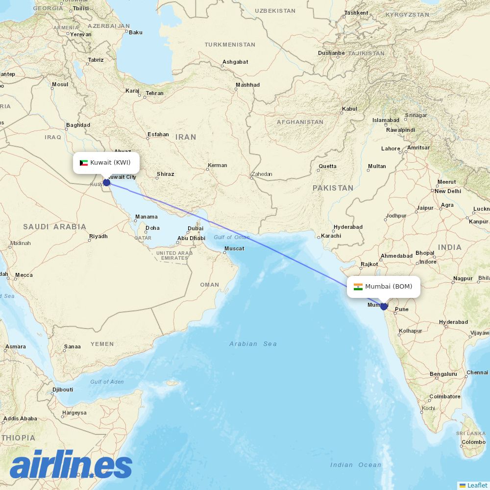 Kuwait Airways at BOM route map