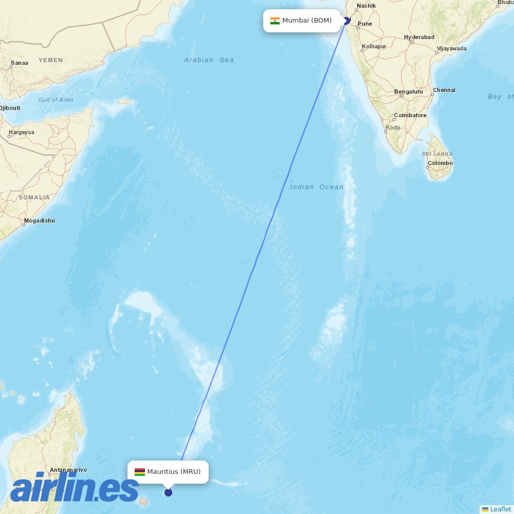 Air Mauritius at BOM route map