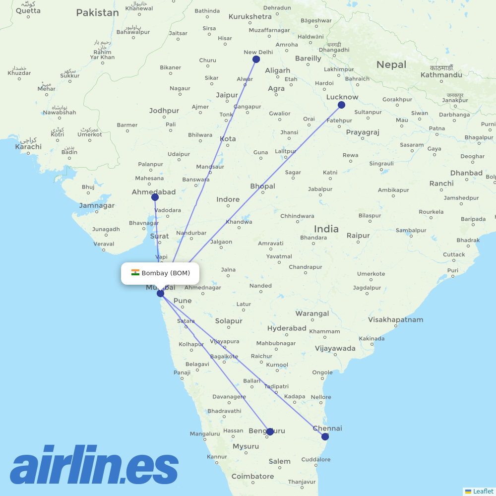 Akasa Air at BOM route map