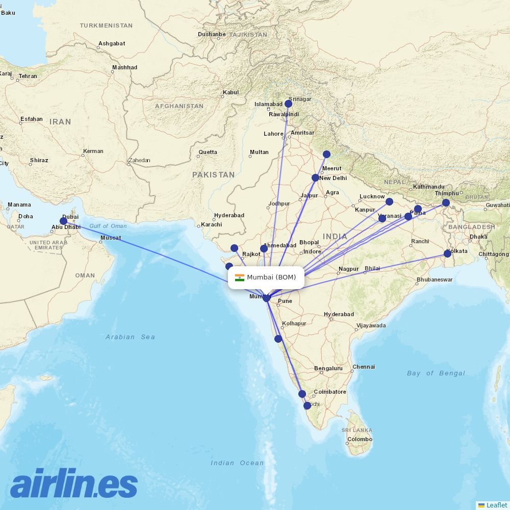 SpiceJet at BOM route map