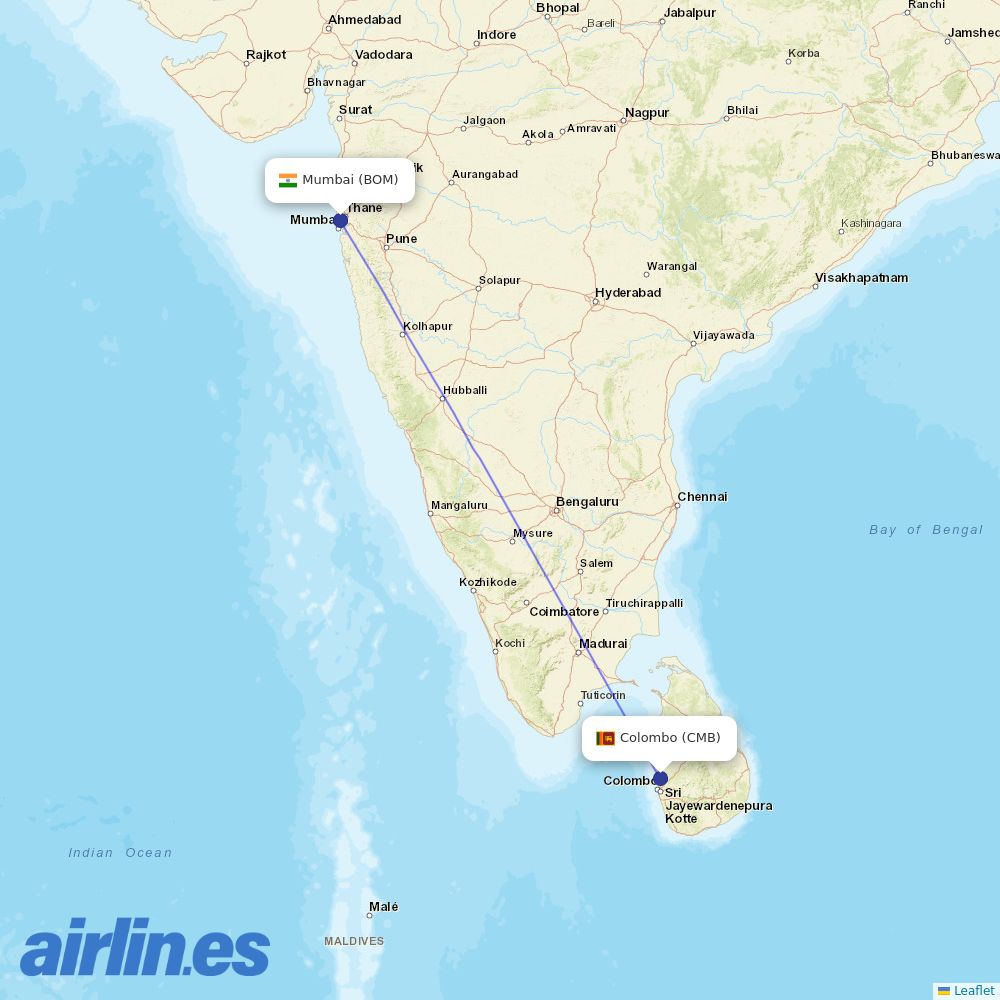 SriLankan Airlines at BOM route map