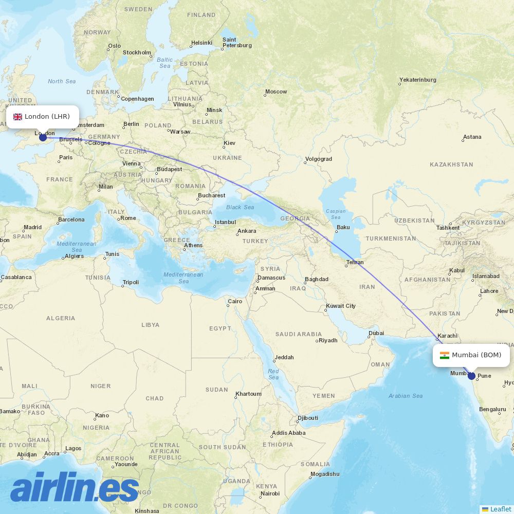 Virgin Atlantic at BOM route map