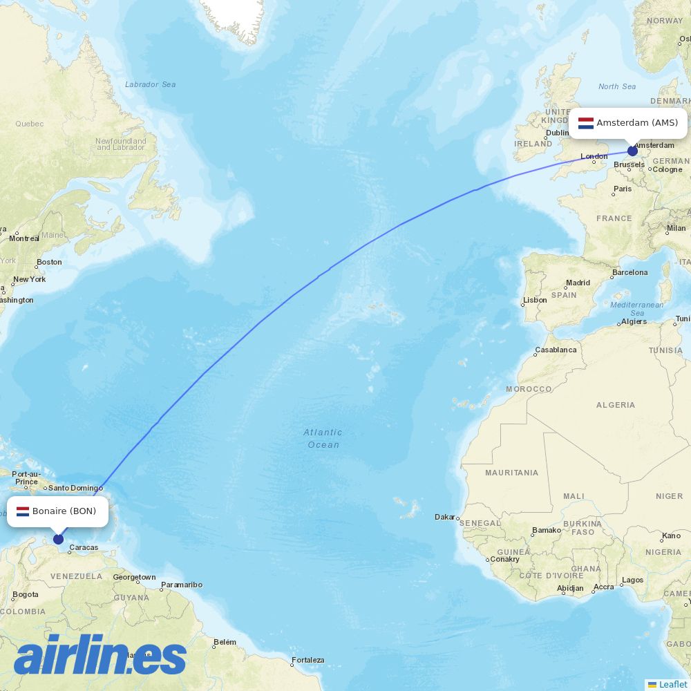 KLM from Flamingo destination map