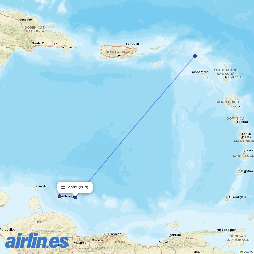Winair from Flamingo destination map