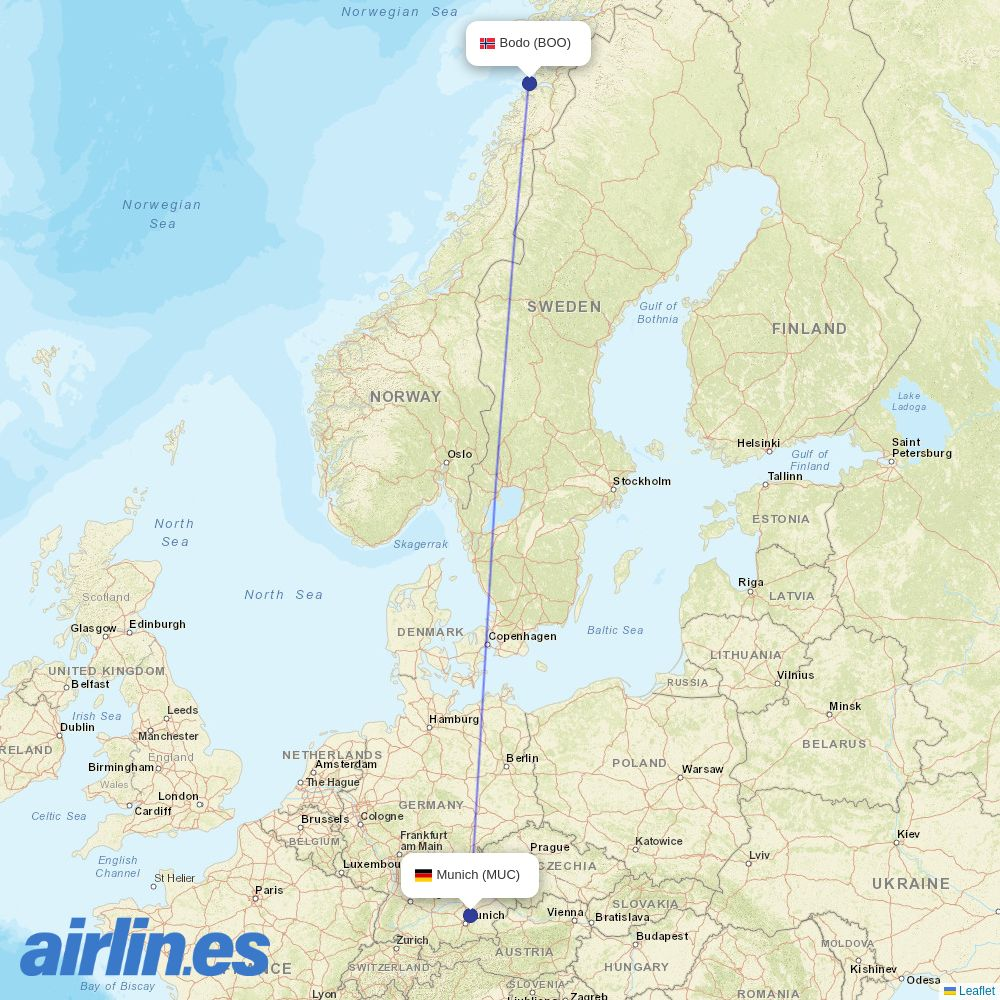 Discover Airlines from Bodo destination map