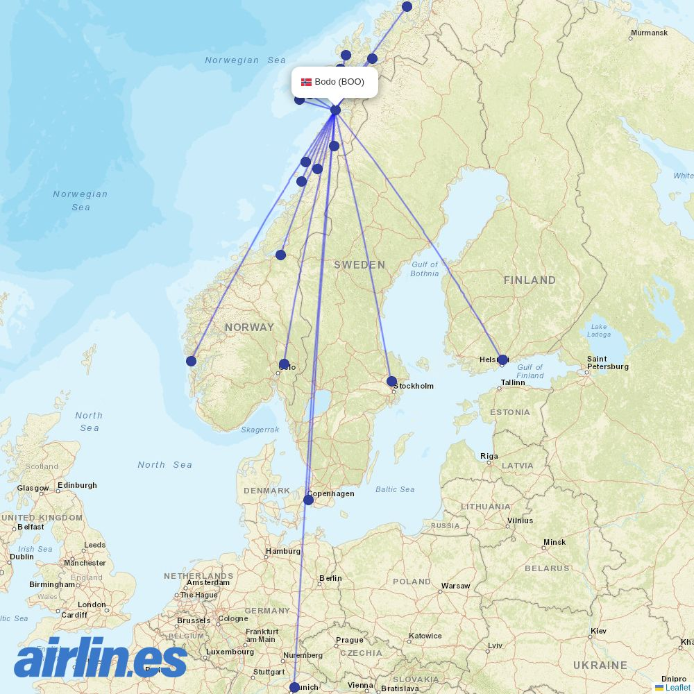 Finnair from Bodo destination map