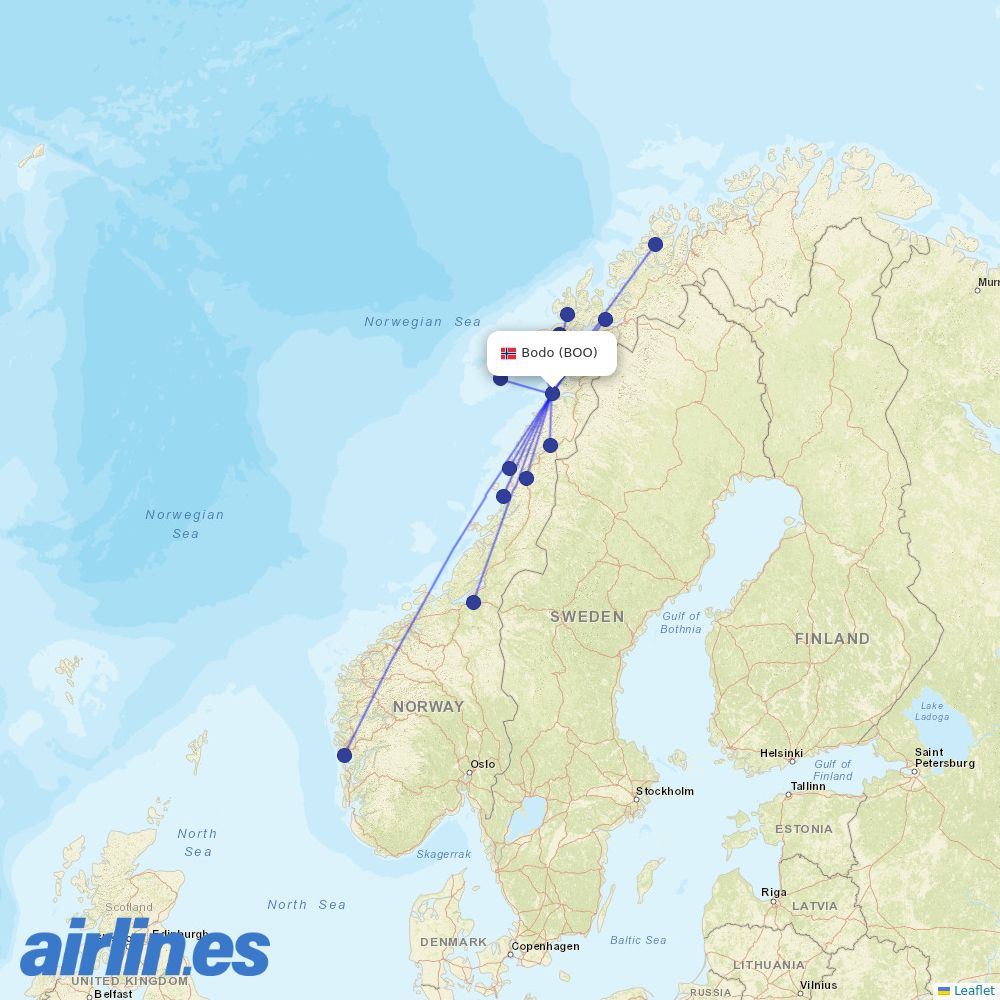 Wideroe from Bodo destination map