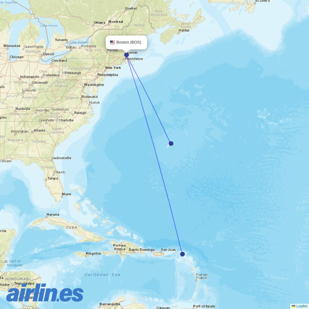 BermudAir at BOS route map
