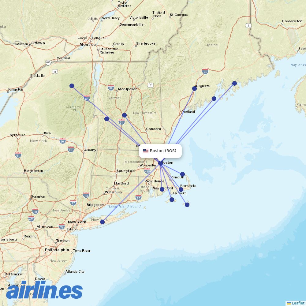 Cape Air from Boston Logan International Airport destination map