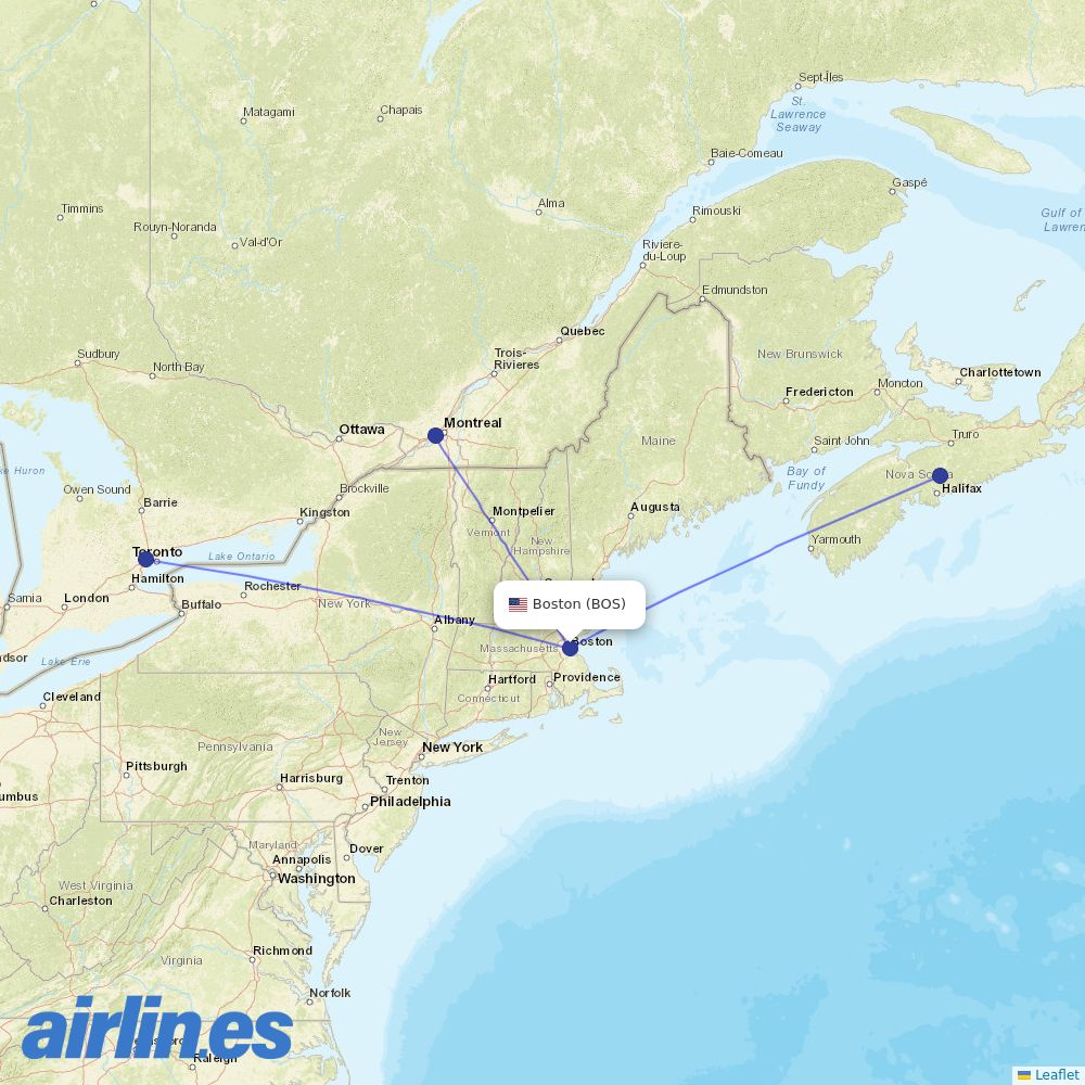 Air Canada at BOS route map