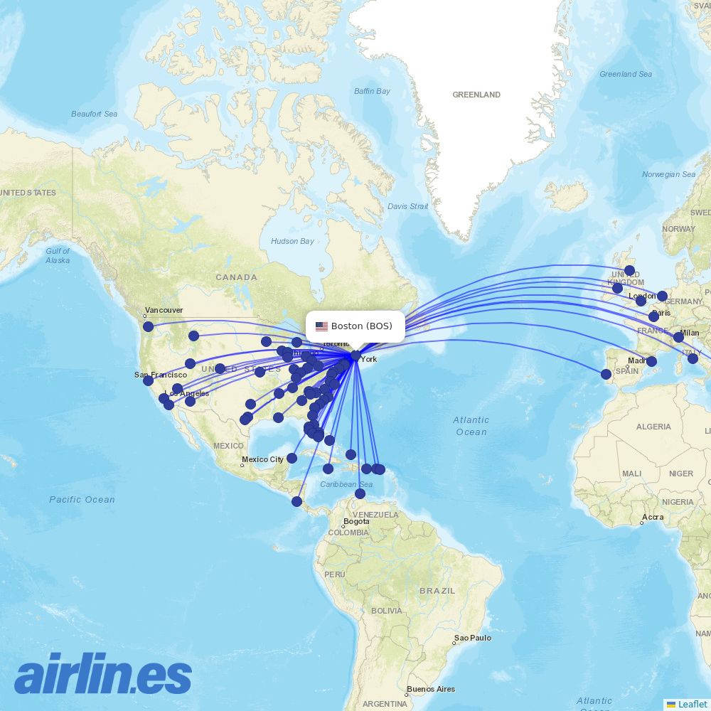 Delta at BOS route map