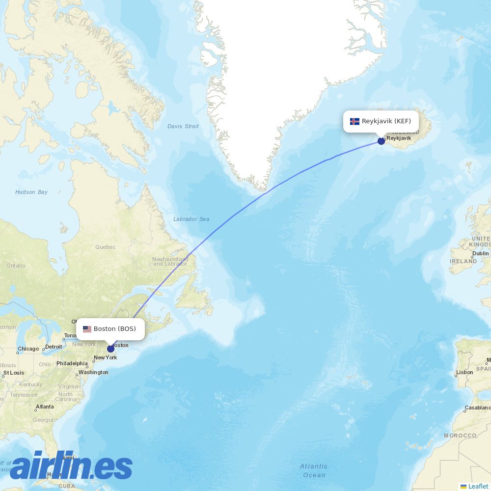 Icelandair at BOS route map