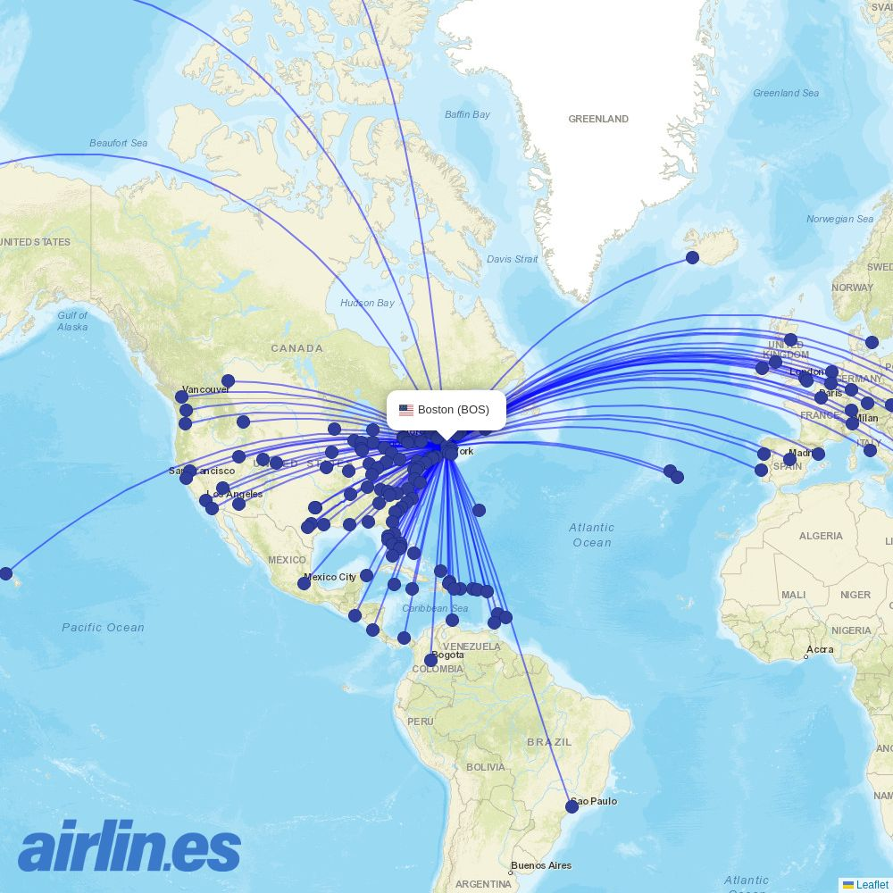 Hainan Airlines from Boston Logan International Airport destination map