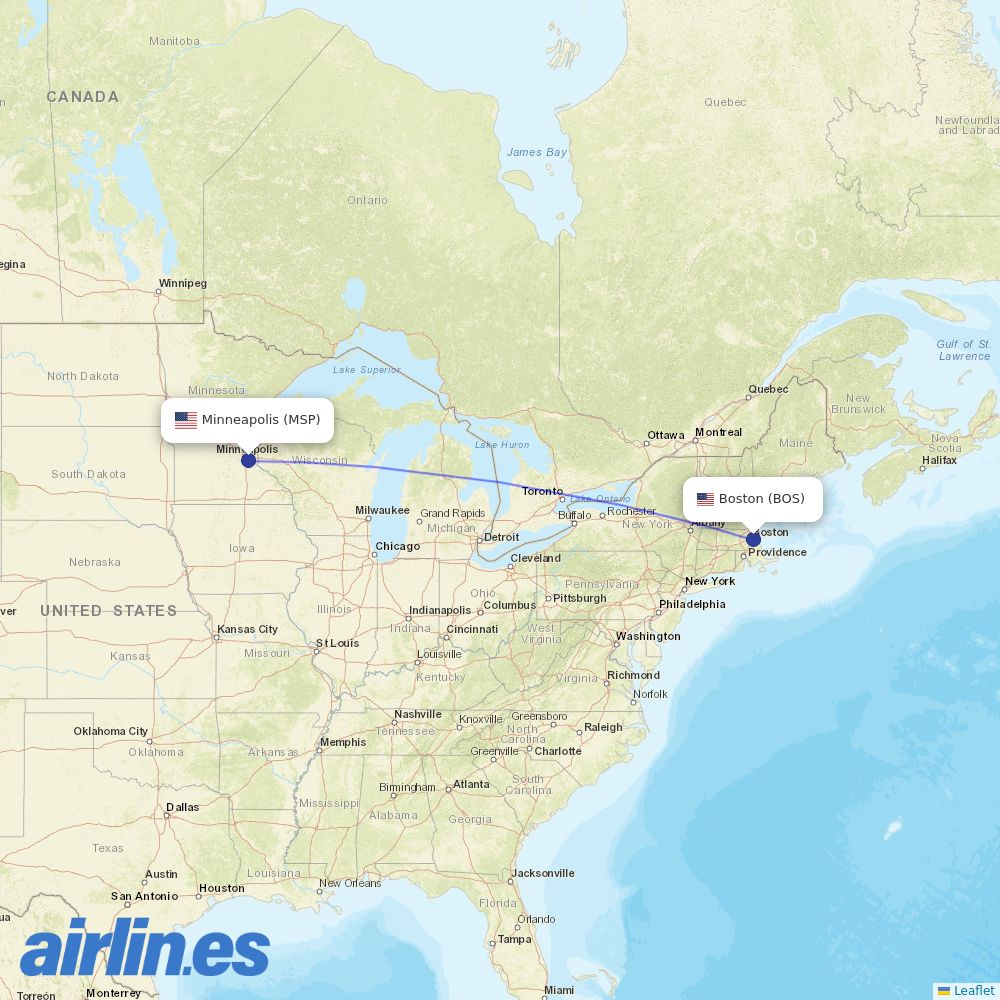 Sun Country Airlines at BOS route map