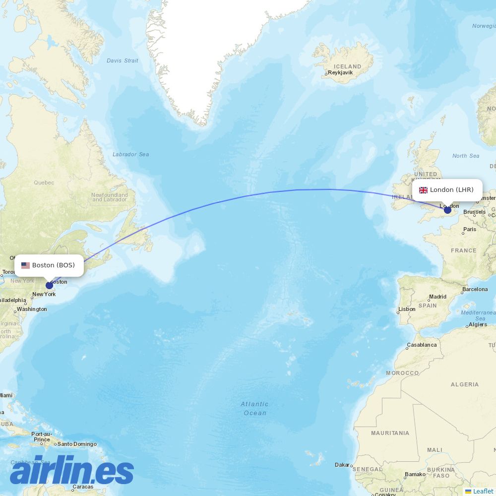 Virgin Atlantic at BOS route map