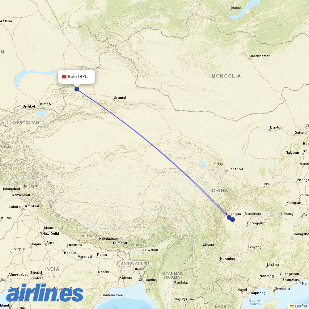 Sichuan Airlines from Bole Alashankou Airport destination map
