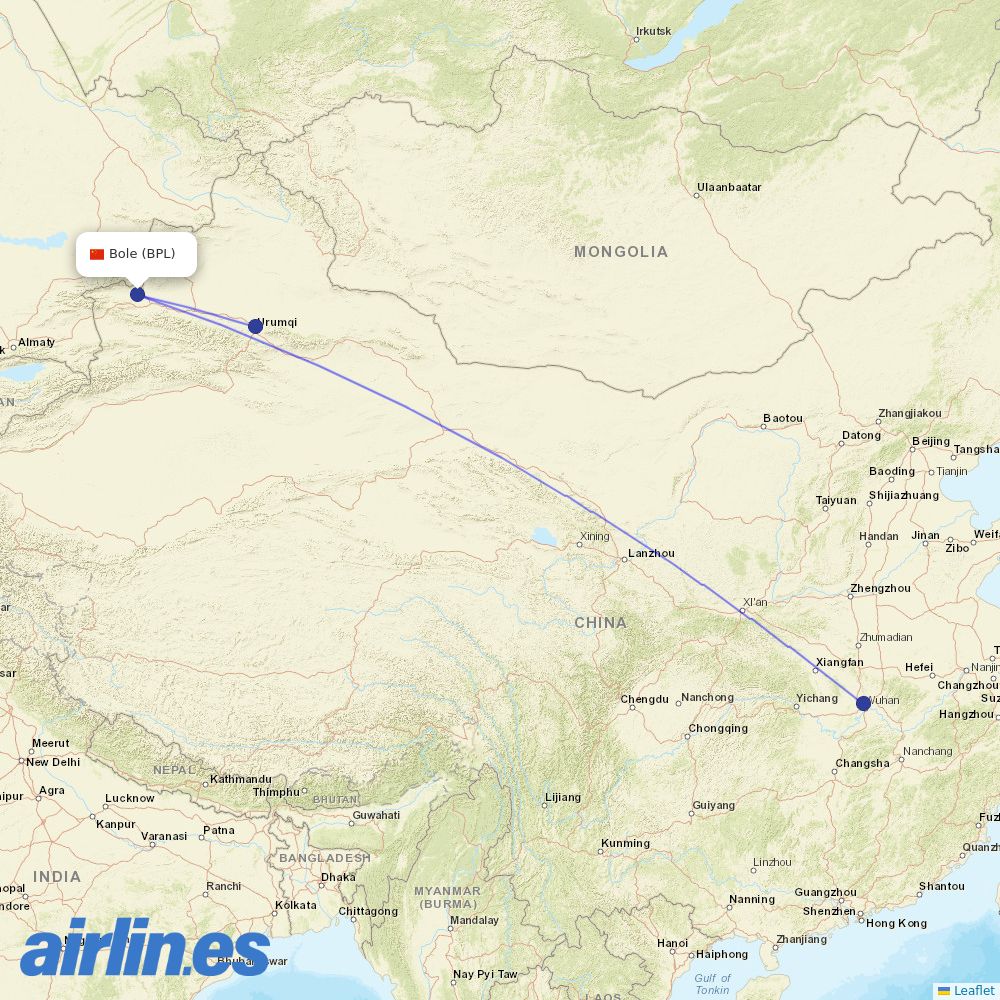 China Southern Airlines from Bole Alashankou Airport destination map
