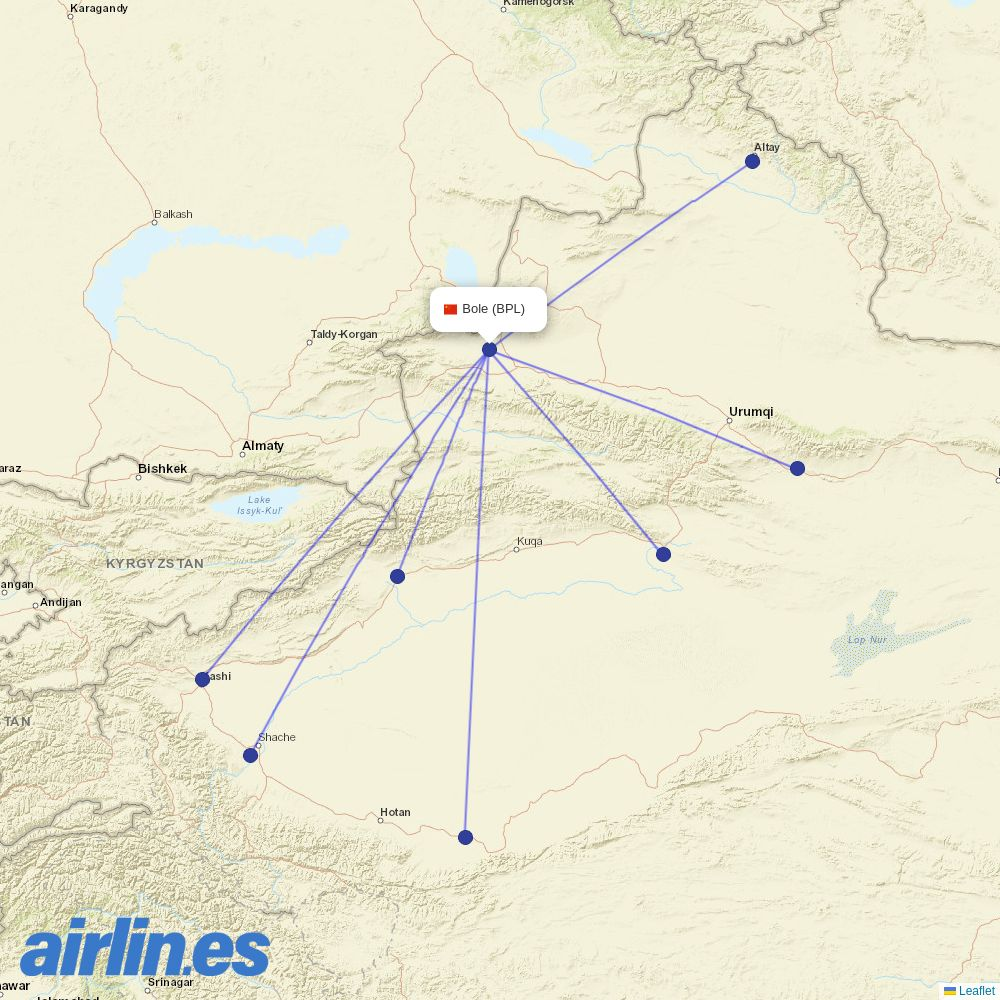 Chengdu Airlines from Bole Alashankou Airport destination map