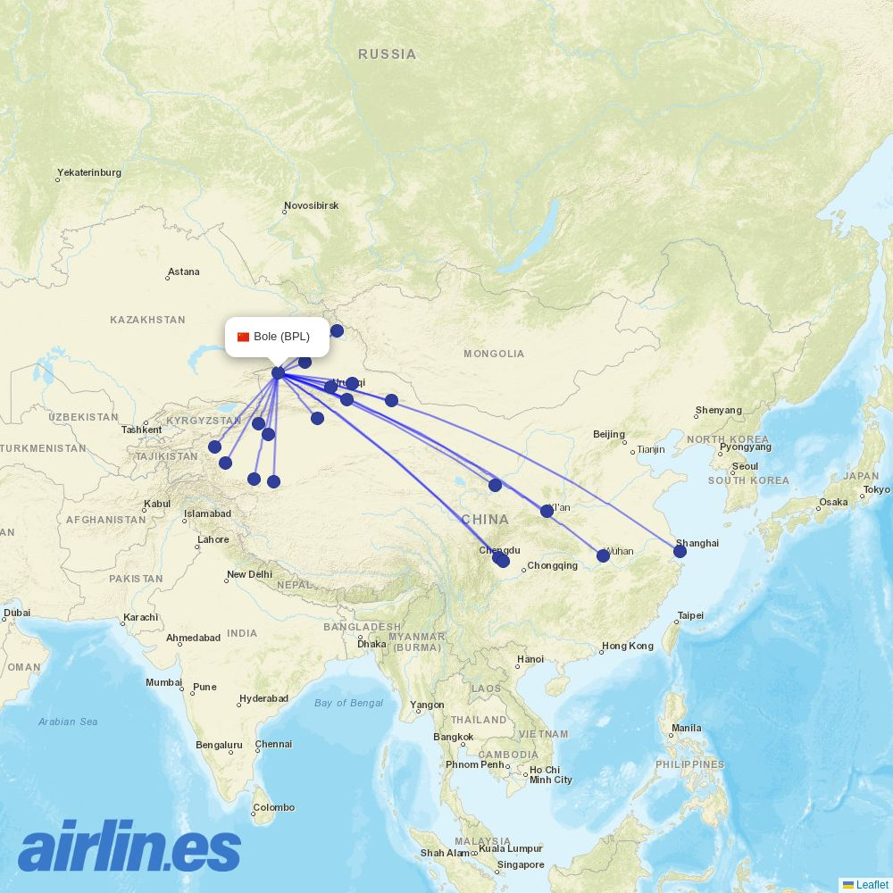 Urumqi Airlines at BPL route map