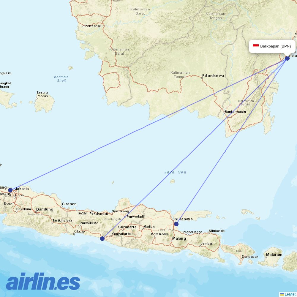 Pelita Air at BPN route map