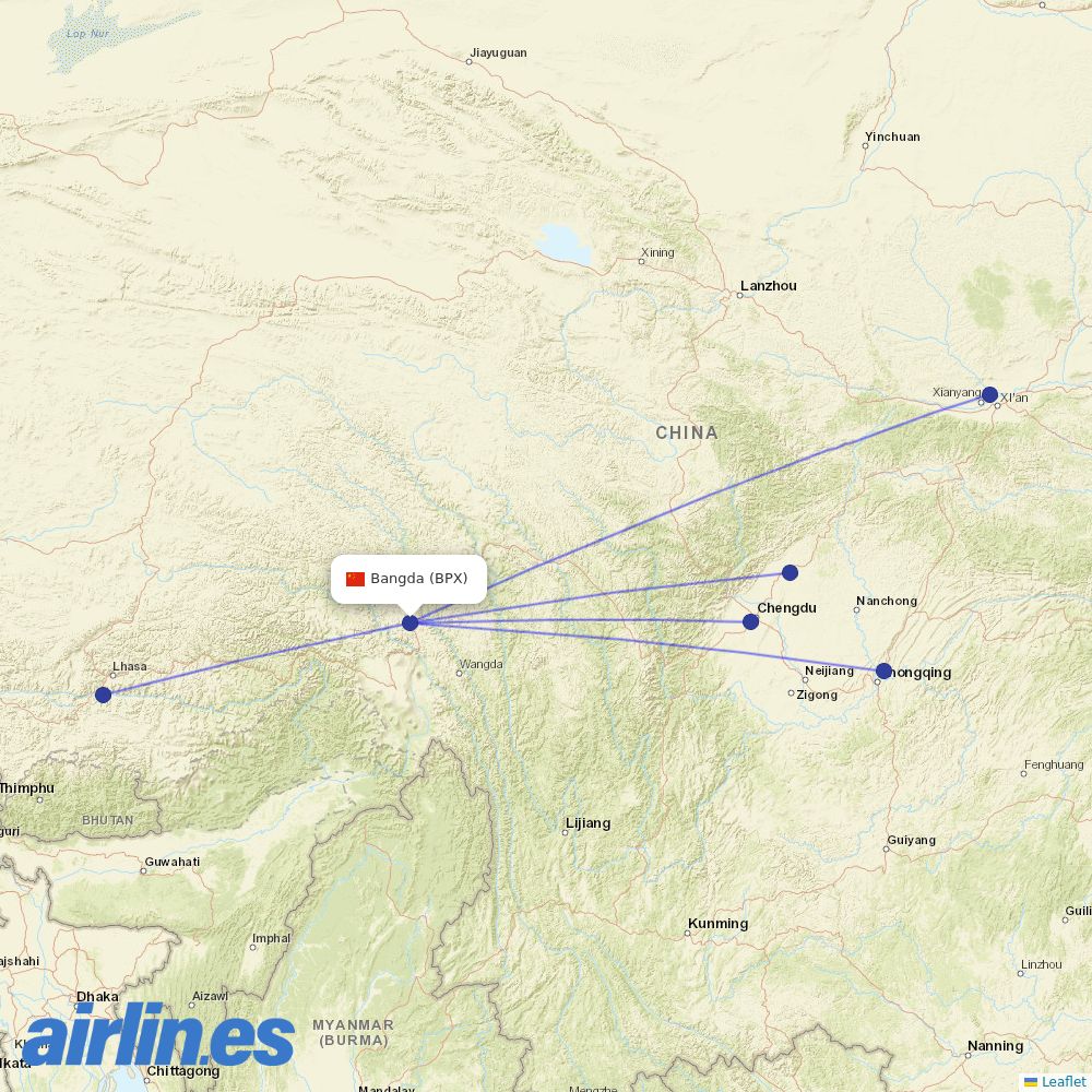 Tibet Airlines at BPX route map