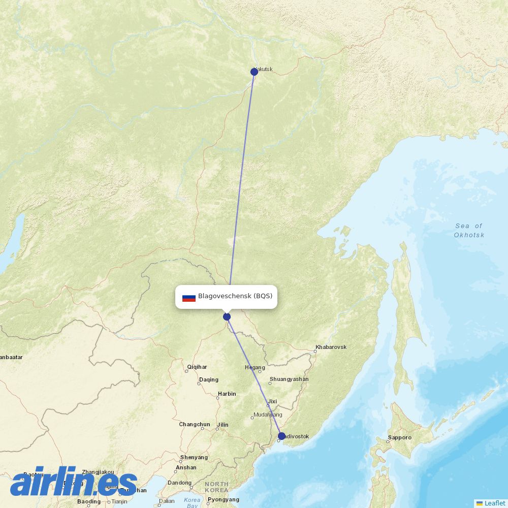 Yakutia Airlines from Blagoveschensk destination map