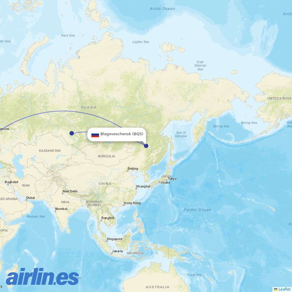 S7 Airlines from Blagoveschensk destination map