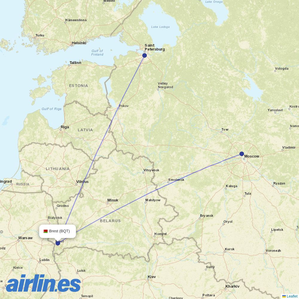 Belavia at BQT route map