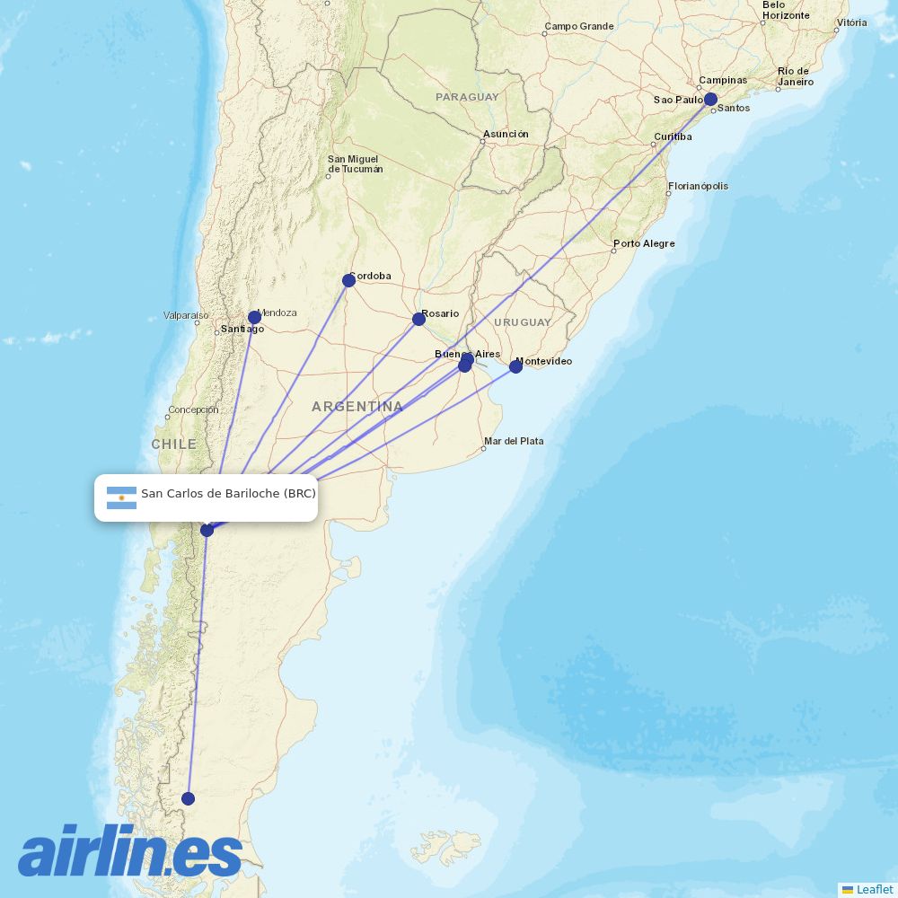 Aerolineas Argentinas at BRC route map