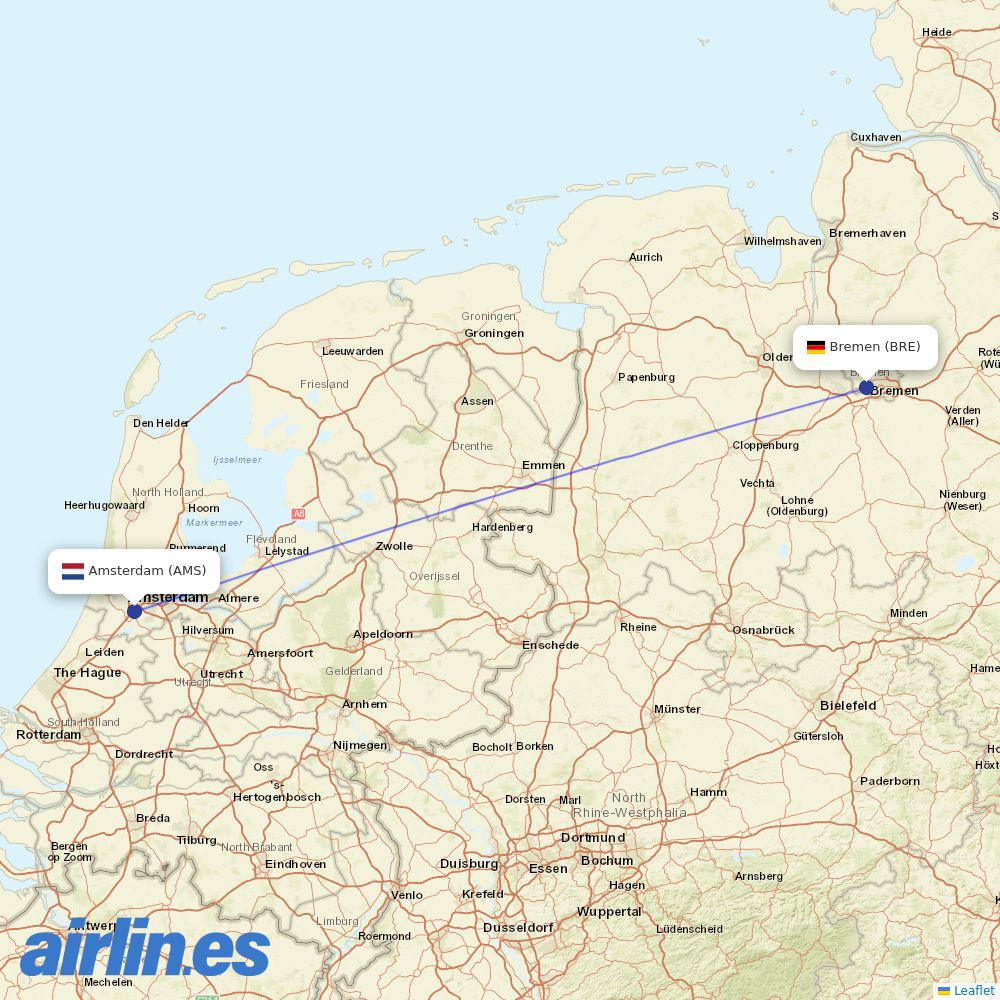 KLM from Bremen destination map