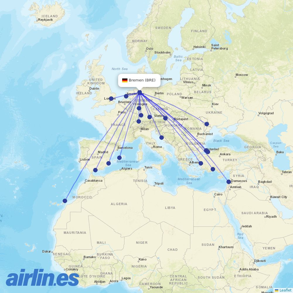 Pegasus from Bremen destination map