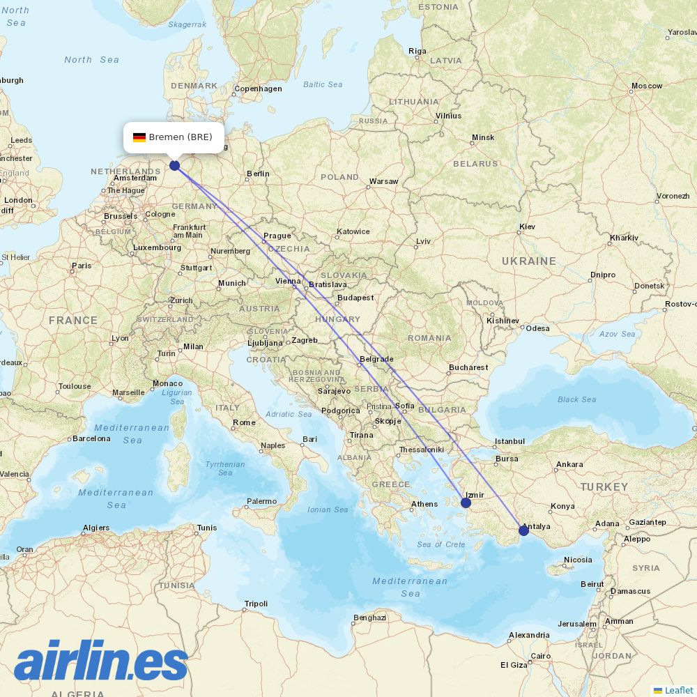 SunExpress from Bremen destination map