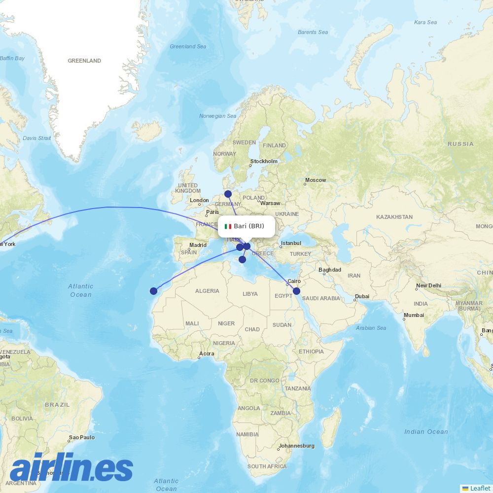 Neos from Bari Airport destination map