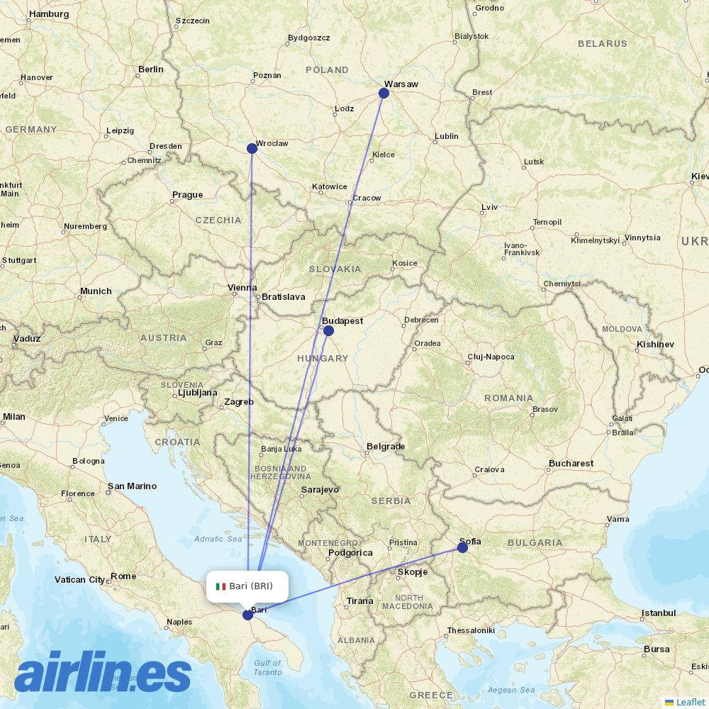 Wizz Air from Bari Airport destination map