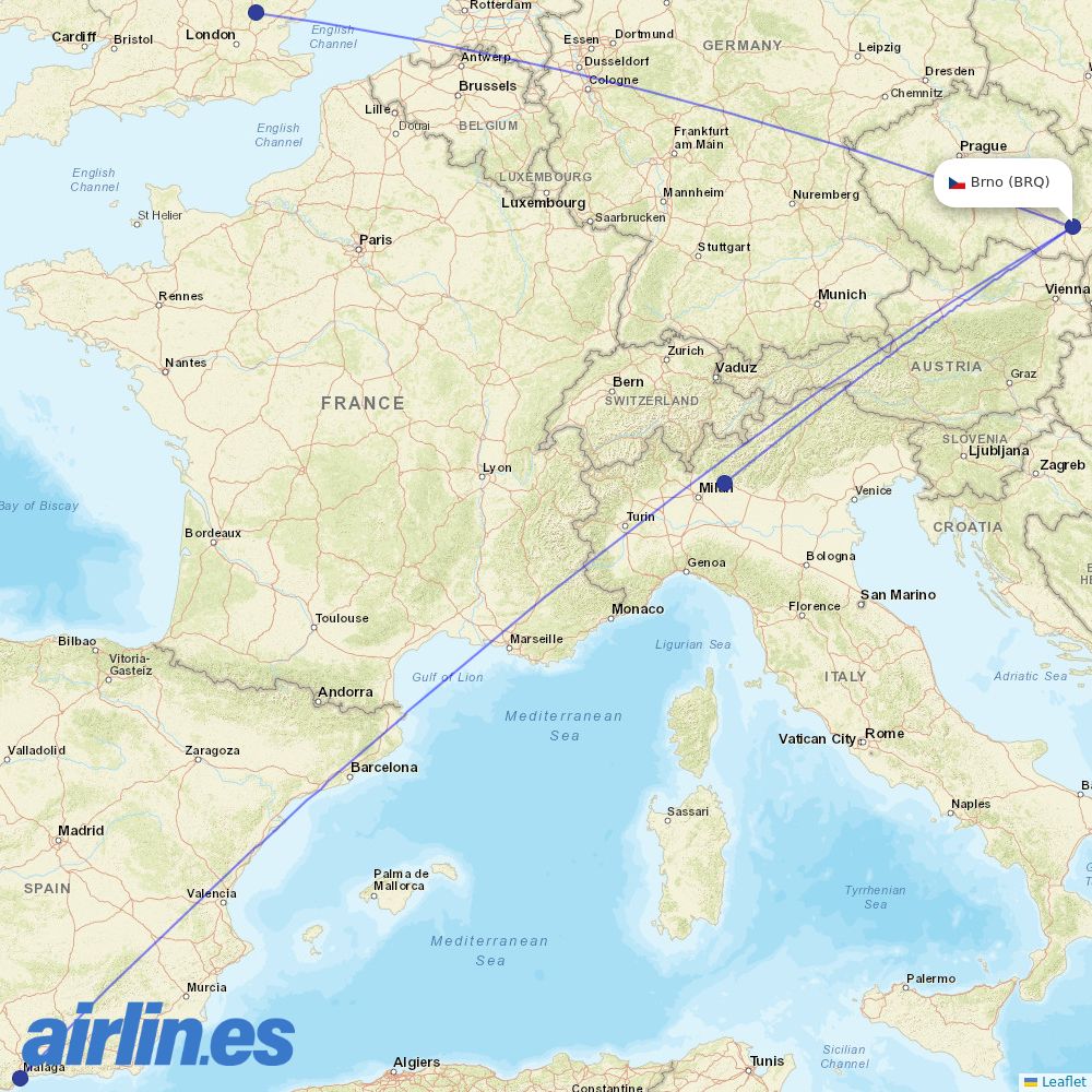 Ryanair from Turany destination map