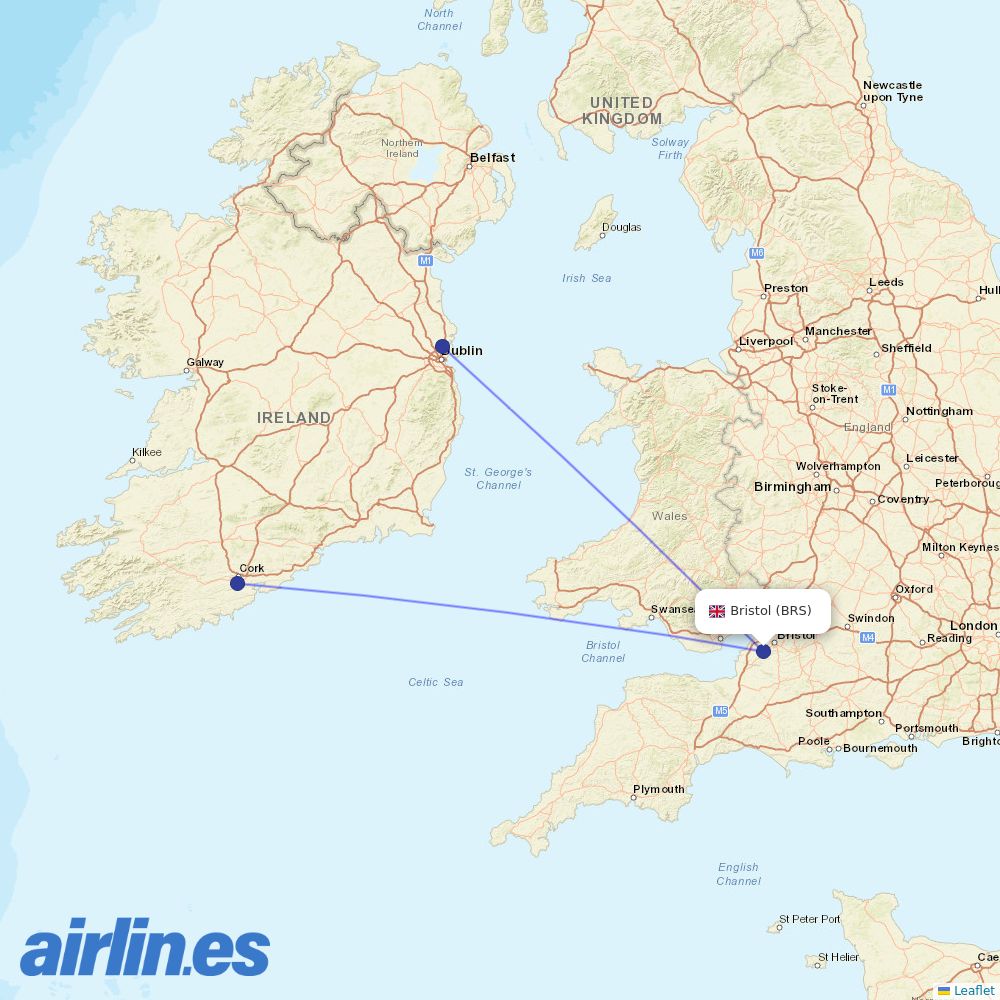 Aer Lingus from Bristol Airport destination map