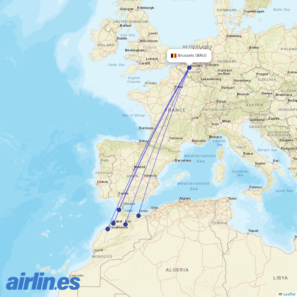 Air Arabia Maroc at BRU route map