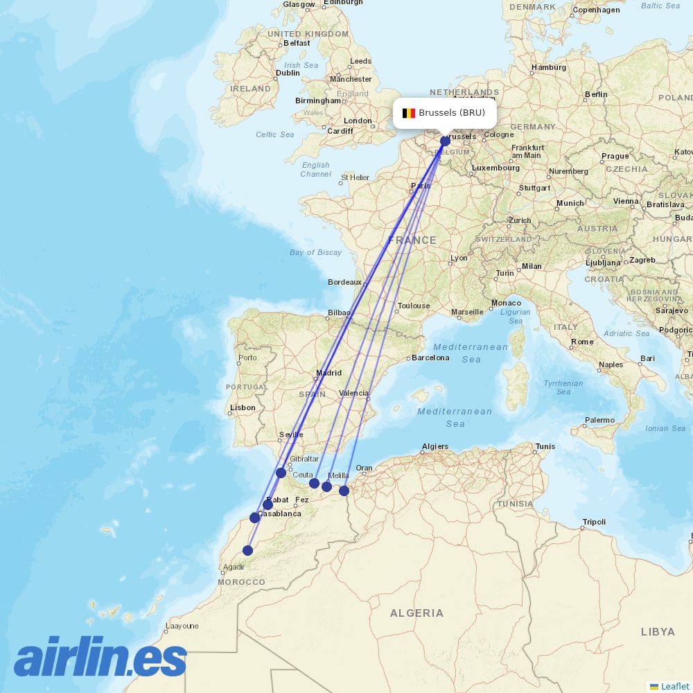Royal Air Maroc at BRU route map