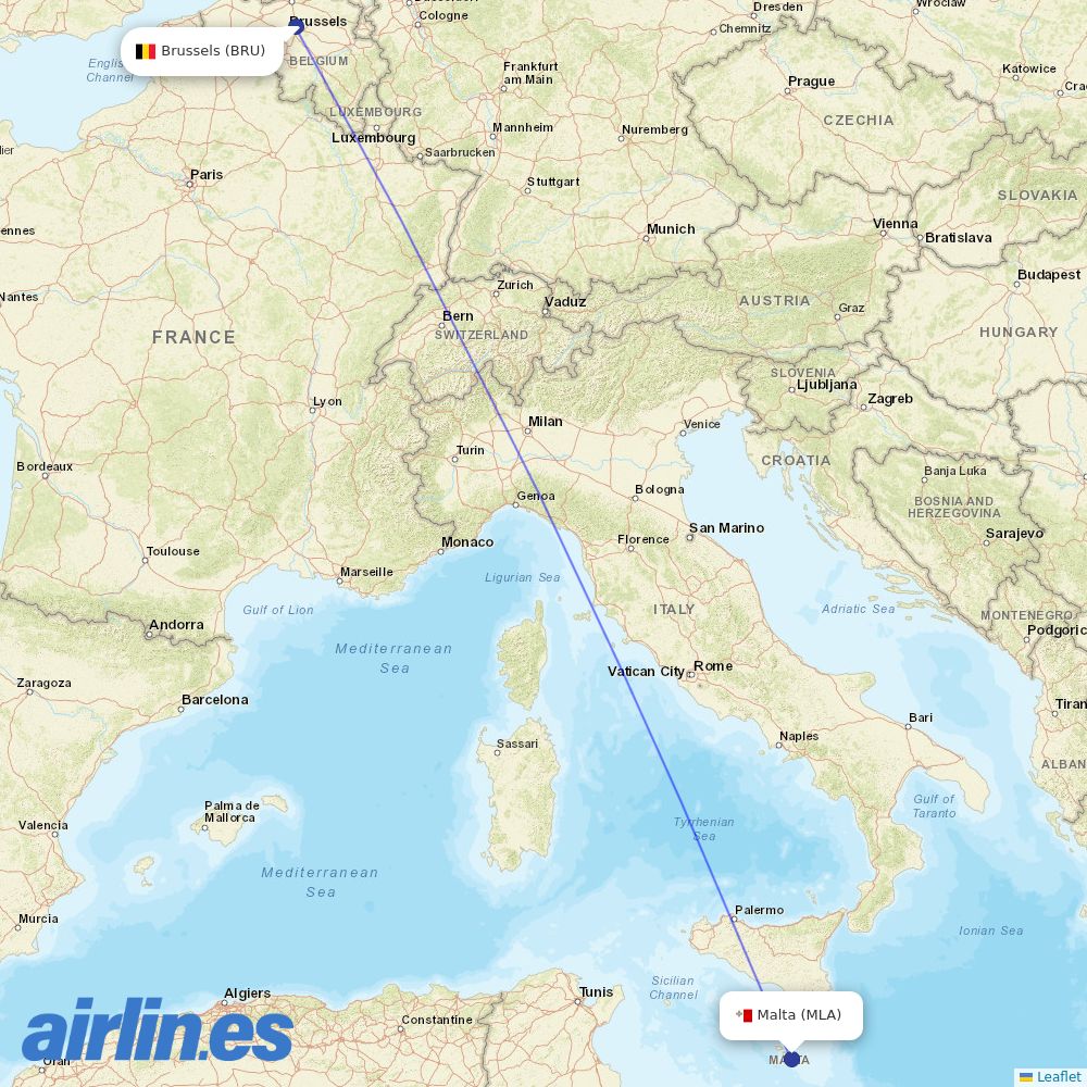 KM Malta Airlines at BRU route map