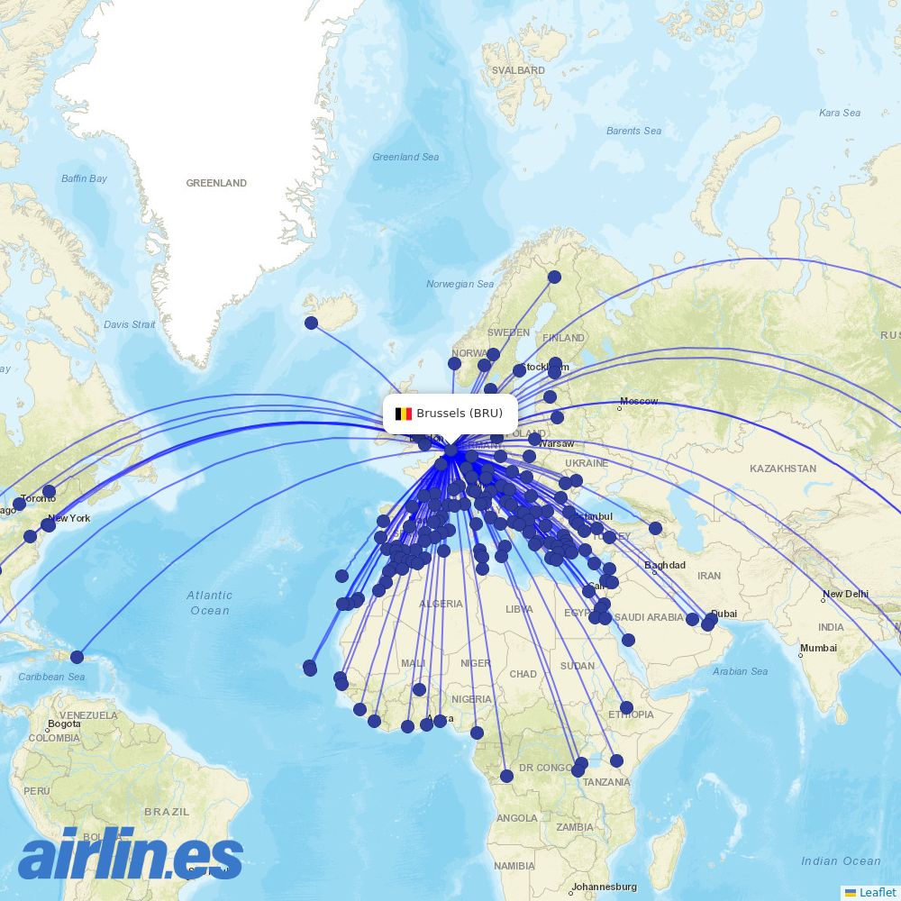 Brussels Airlines at BRU route map