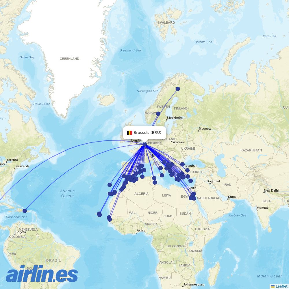 TUI fly Belgium from Brussels Airport destination map
