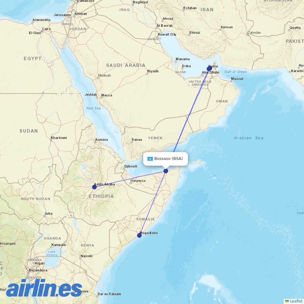 Daallo Airlines at BSA route map