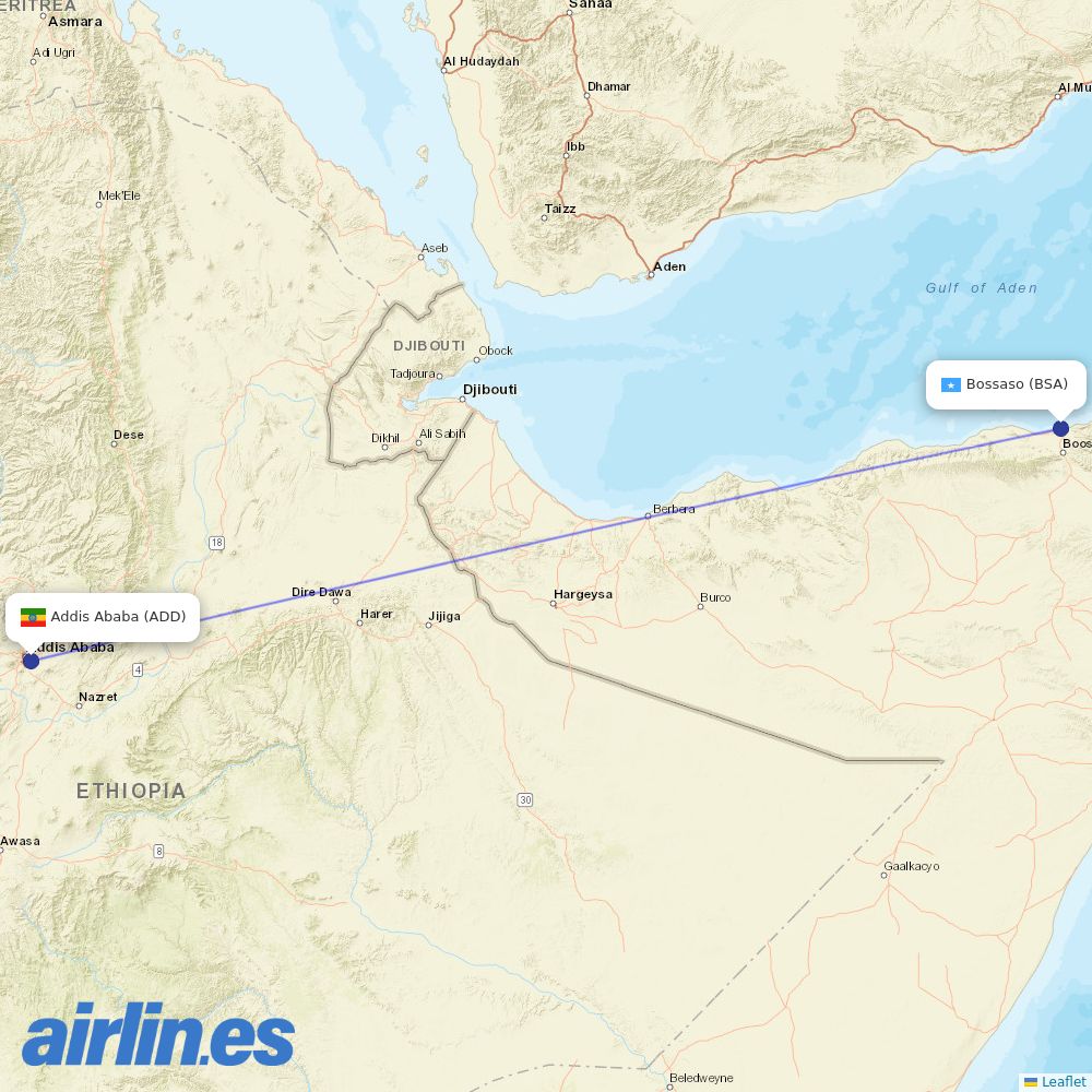 Ethiopian Airlines from Bosaso Airport destination map