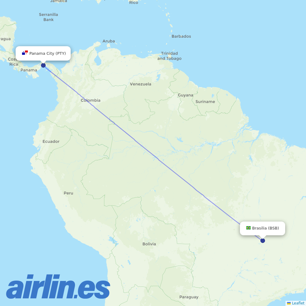 Copa Airlines from Presidente Juscelino Kubitschek destination map