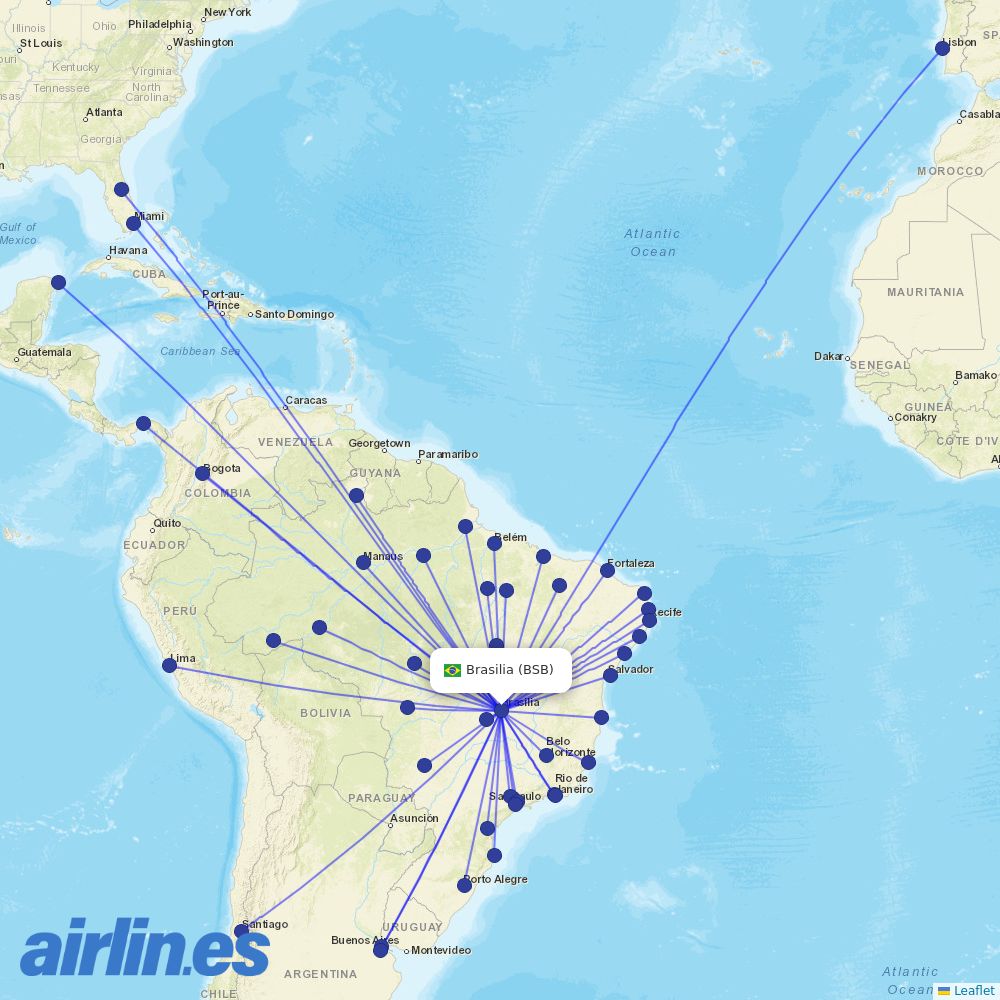TAP Portugal from Presidente Juscelino Kubitschek destination map