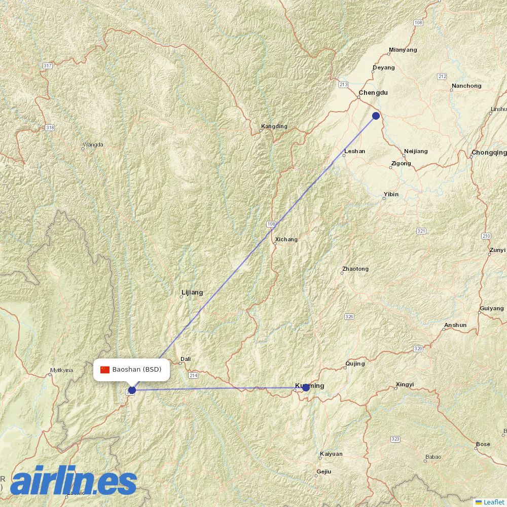 China Eastern Airlines from Baoshan destination map