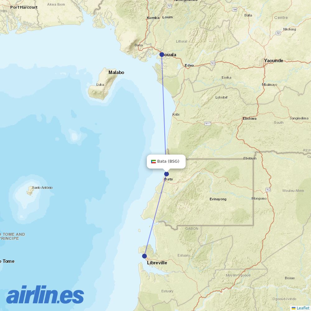 Afrijet at BSG route map