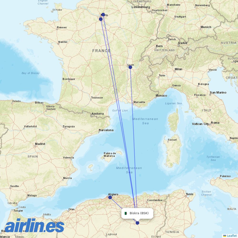 Air Algerie from Biskra destination map