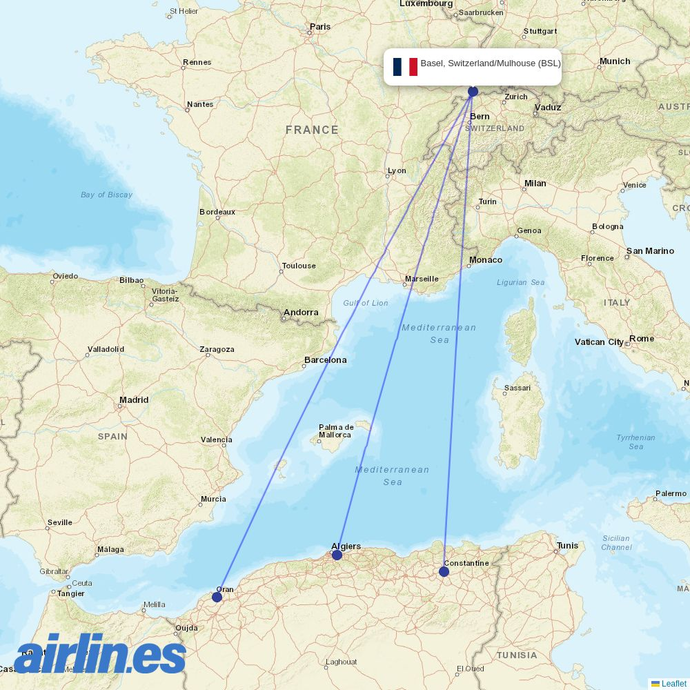 ASL Airlines France from EuroAirport Basel Mulhouse Freiburg destination map